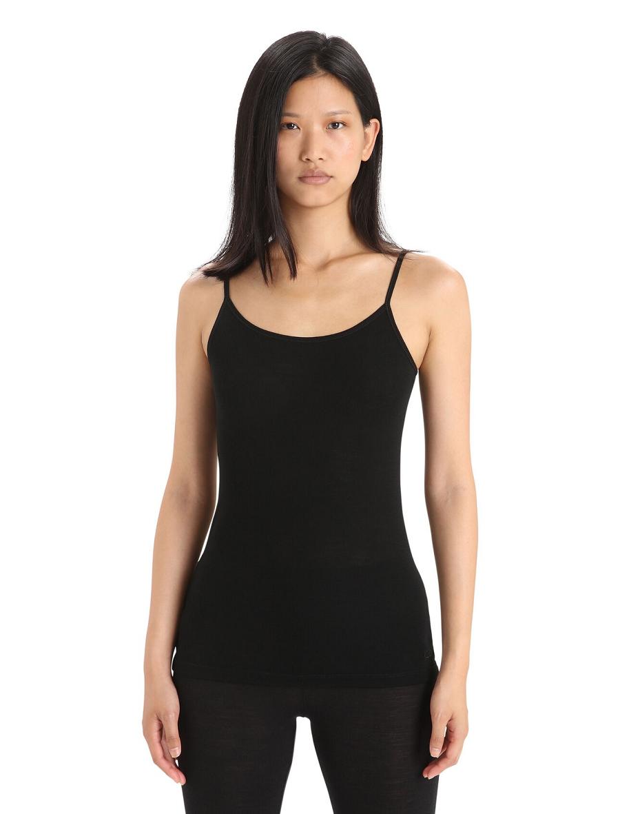 Black Icebreaker Merino 175 Everyday Cami Thermal Singlet Women\'s Underwear | AU 1693DFMN